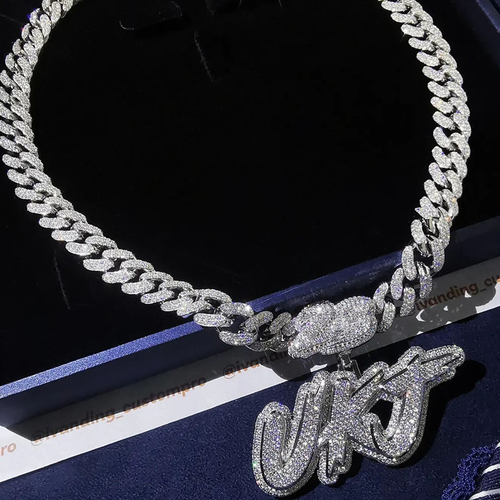 Copper alloy+zircon Hip Hop UKJ necklace customize铜合金+锆石嘻哈字母UKJ吊坠项链订制